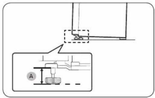 Technical diagram showing a mechanical assembly with labeled component 'A' and dimension line 'dashed'