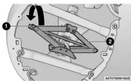 Technical diagram of a mechanical assembly with numbered components and directional arrows indicating motion or force