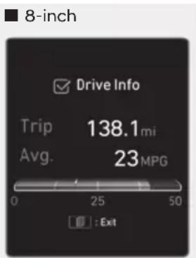 8-inch Drive Info Trip 138.1mi Avg. 23MPG 0 25 50 [ ] : Exit