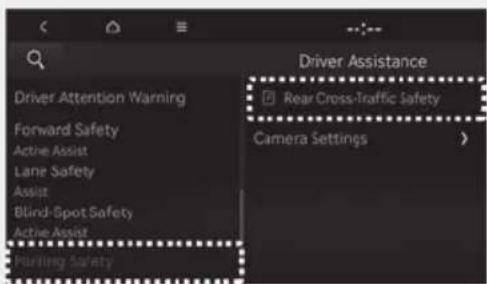 Driver Assistance Rear Cross-Traffic Safety Camera Settings