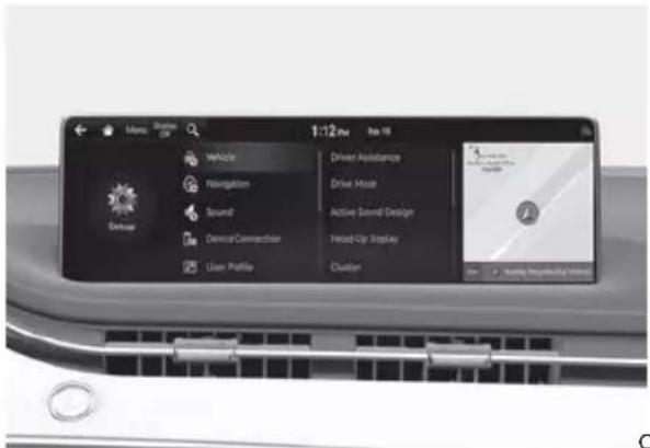 1:12 PM Bus 15 Vehicle Navigation Sound Device Commander User Profile Driver Assistance Drive Mode Active Sound Design Head-Up Display Cluster