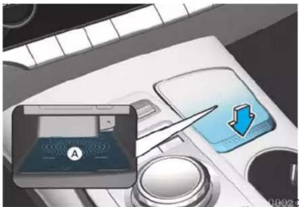 Diagram showing a car interior with a digital display labeled 'A' and a blue downward arrow pointing to it, indicating a download or download process.