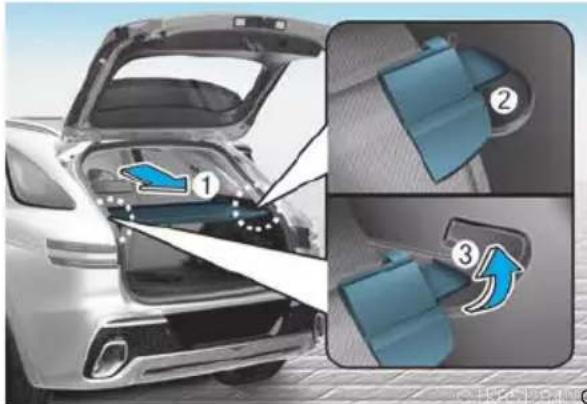 Diagram illustrating car interior components with numbered parts and directional arrows indicating flow or movement.
