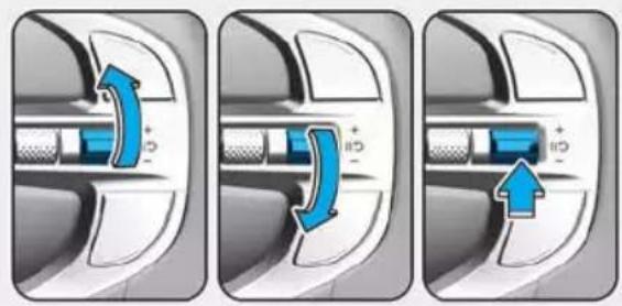 Diagram illustrating airflow or movement in a vehicle interior with blue arrows indicating direction and pressure indicators
