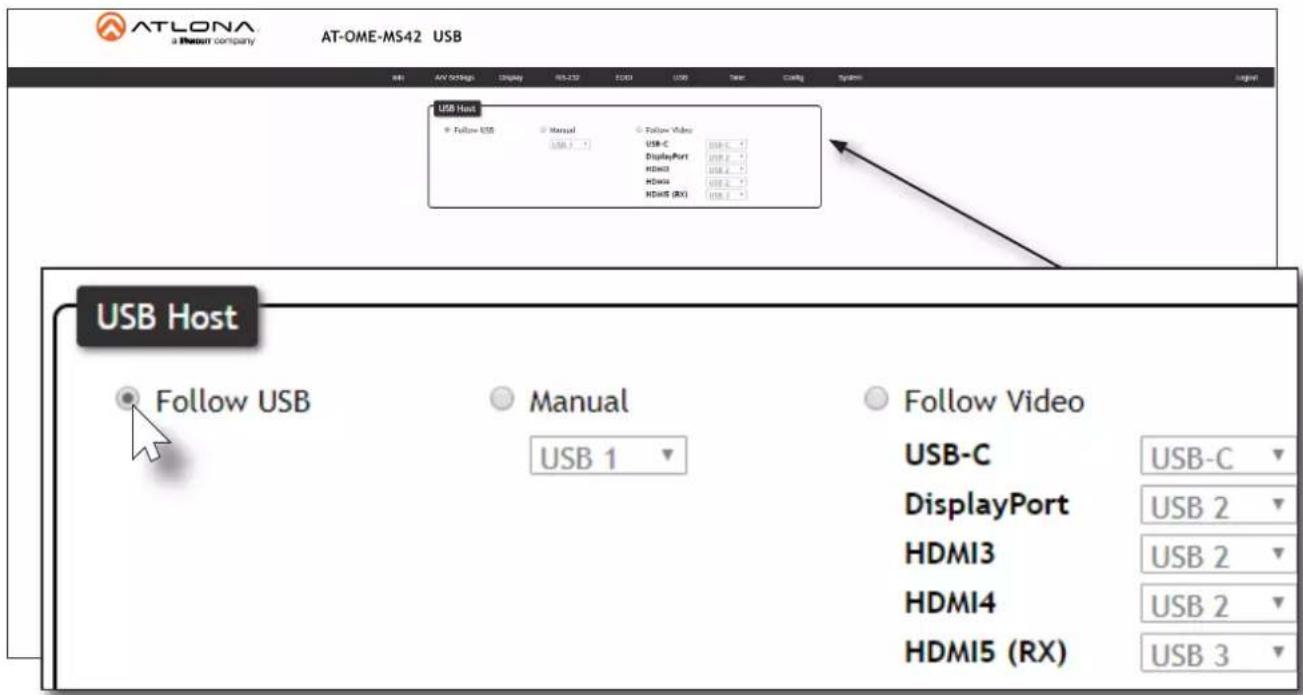 ATLONA a Thesun company AT-OME-MS42 USB USB Host Follow USB Manual Follow Video USB-C DisplayPort HDMI3 HDMI4 HDMI5 (RX) USB-C DisplayPort HDMI3 HDMI4 HDMI5 (RX) USB-C USB 2 USB 2 USB 2 USB 3 USB Host Follow USB Manual USB 1 Follow Video USB-C DisplayPort HDMI3 HDMI4 HDMI5 (RX)