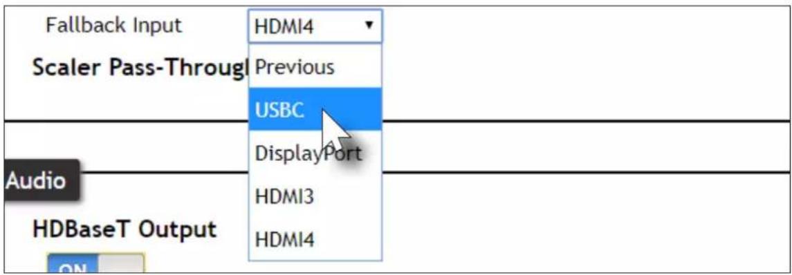 Fallback Input HDMI4 Previous USBC DisplayPort HDMI3 HDMI4 Scaler Pass-Through Audio HDBaseT Output