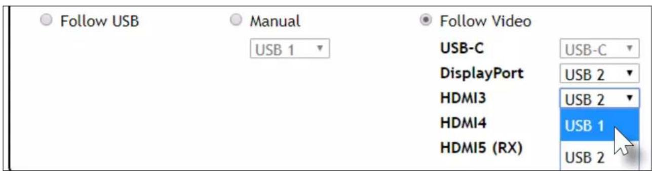 Follow USB Manual USB 1 Follow Video USB-C DisplayPort HDMI3 HDMI4 HDMI5 (RX) USB-C USB 2 USB 2 USB 1 USB 2