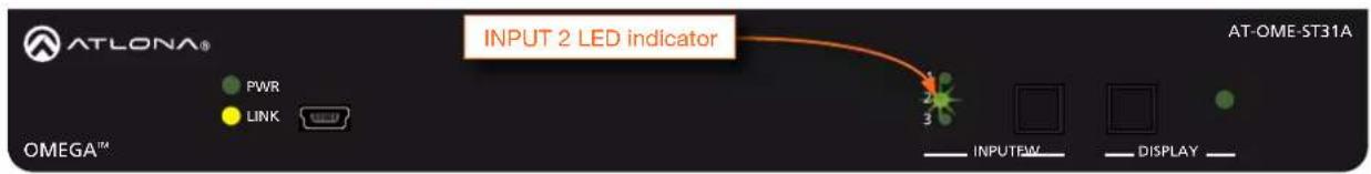 ATLONA® PWR LINK OUTPUT 2 LED indicator AT-OME-ST31A OMEGA™ INPUTFW DISPLAY