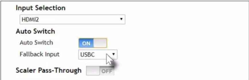 Input Selection HDMI2 Auto Switch Auto Switch ON Fallback Input USBC Scaler Pass-Through OFF