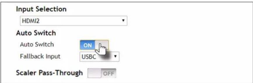 Input Selection HDMI2 Auto Switch Auto Switch ON Fallback Input USBC Scaler Pass-Through OFF