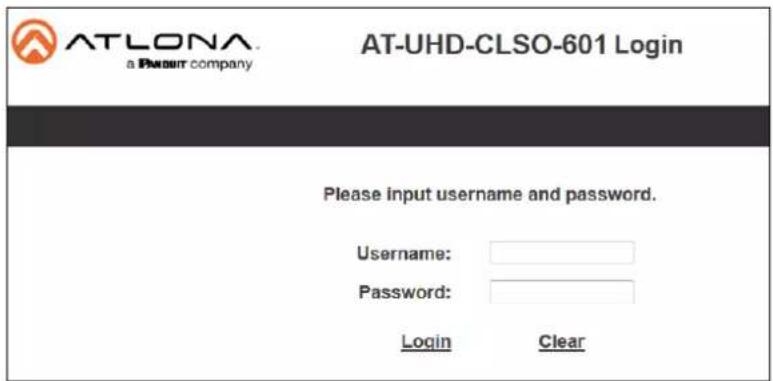 ATLONA a Pausuit company AT-UHD-CLSO-601 Login Please input username and password. Username: Password: Login Clear