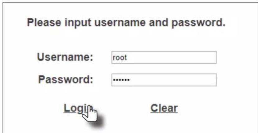 Please input username and password. Username: root Password: .......... Login Clear