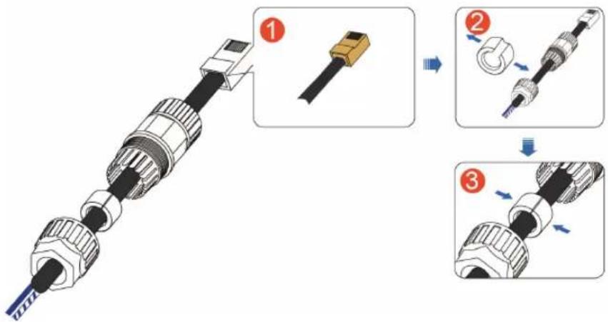 Diagram illustrating the assembly steps of a mechanical connector, showing disassembly and disassembly with numbered instructions.