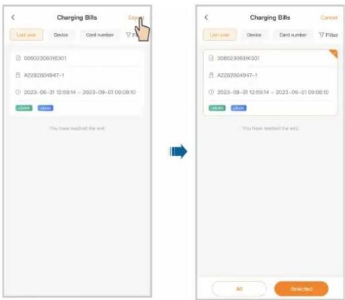 Charging Bills Last year Device Card number Filter 00602308316301 A2292804947-1 2023-08-31 12:59:14 - 2023-09-01 09:08:10 OK Cancel You have reached the end Charging Bills Last year Device Card number Filter 00602308316301 A2292804947-1 2023-08-31 12:59:14 - 2023-09-01 09:08:10 OK Cancel You have reached the end All Selected