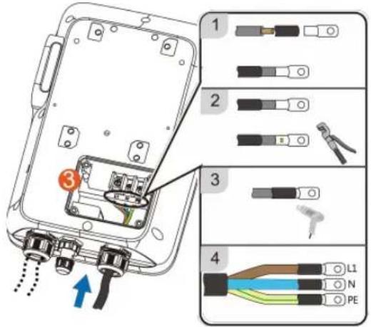 Diagram of an electronic device showing labeled components including connectors, wires, and a connector with pin labels.