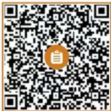 QR code with a central orange circular logo containing a document or folder icon