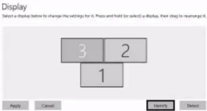 Display Select a display below to change the settings for it. Press and hold (or select) a display, then drag to rearrange it. 3 2 1 Apply Cancel Identify Detect