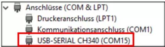 Anschlüsse (COM & LPT) Druckeranschluss (LPT1) Kommunikationsanschluss (COM1) USB-SERIAL CH340 (COM15)