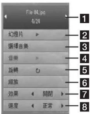 File 04.pg 4/24 幻燈片 ▶ 選擇音樂 音樂 ▶ 旋轉 ○ 縮放 效果 ◀ 開閉 ▶ 速度 ◀ 正常 ▶ 1 2 3 4 5 6 7 8
