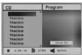 CD Programm TRACK02 TRACK03 TRACK04 TRACK05 TRACK06 TRACK07 TRACK08 Alle löschen 0:56:18 STER NORM