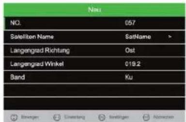 Nau NO. 057 Satelliton Name SatName > Langengrad Richtung Ost Langengrad Winkel 019.2 Band Ku Breuergen Übertrag faltigen Abzernan