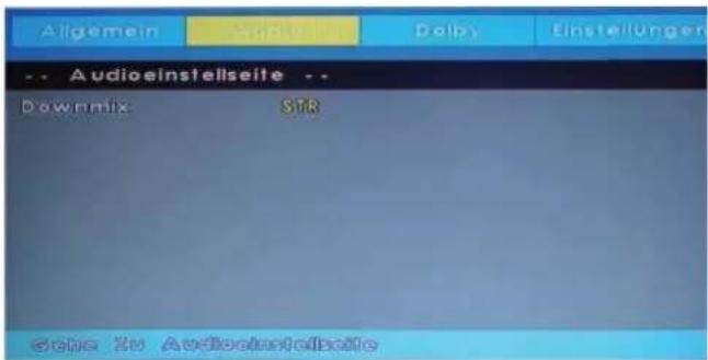 Algemein Audio Dolby Einstellungen -- Audioeinstellseite -- Downmix SIR Sehe Zu Audioeinstellseite