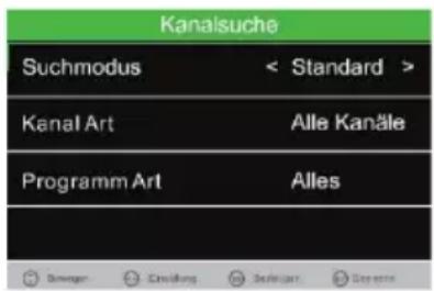 Kanalsuche Suchmodus < Standard > Kanal Art Alle Kanäle Programm Art Alles Sewagen Cinsikung Deviatur Sotene