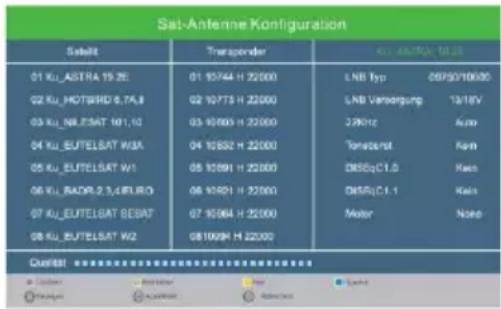 Sat-Antenne Konfiguration Sabitat Transgender CL-ASTRA-10.25 01 Ku_ASTRA 19.2E 01 10744 H 22000 LNB Typ 05730/10600 02 Ku_HOTBHD 8.7A,B 02 10773 H 22000 LNB Vorsorgung 13/16V 03 Ku_NR.TSAT 101.10 03 10803 H 22000 2KHz Cu 04 Ku_EUTELSAT W3A 04 10852 H 22000 Torsatzst.Kan 05 Ku_EUTELSAT W1 05 10891 H 22000 DBSQcC1.0.Kan 06 Ku_BADR-2.3.4EURO 06 10401 H 22000 DBSQcC1.1.Kan 07 Ku_EUTELSAT BGSAT 07 10564 H 22000 Motor Nose 08 Ku_EUTELSAT W2 081099H H 22000 Quenität a) Uzümm Burköhen Pur Sat b) Törksy Übrüttel Anleuktion