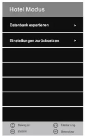 Hotel Modus Datenbank exportieran > Einstellungen zurücksetzen > Bewegen Zurück Einstellung Beenden