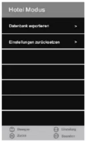 Hotel Modus Datenbank exportieren > Einstellungen zurücksetzen >