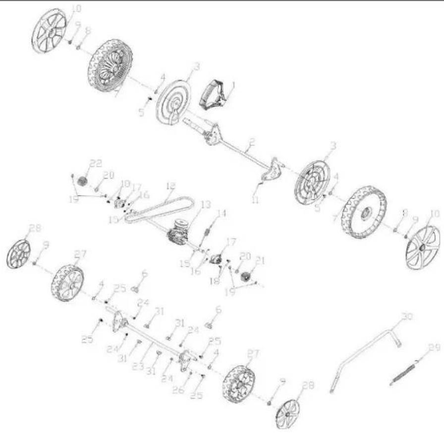 Technical diagram of a mechanical assembly with numbered components for identification