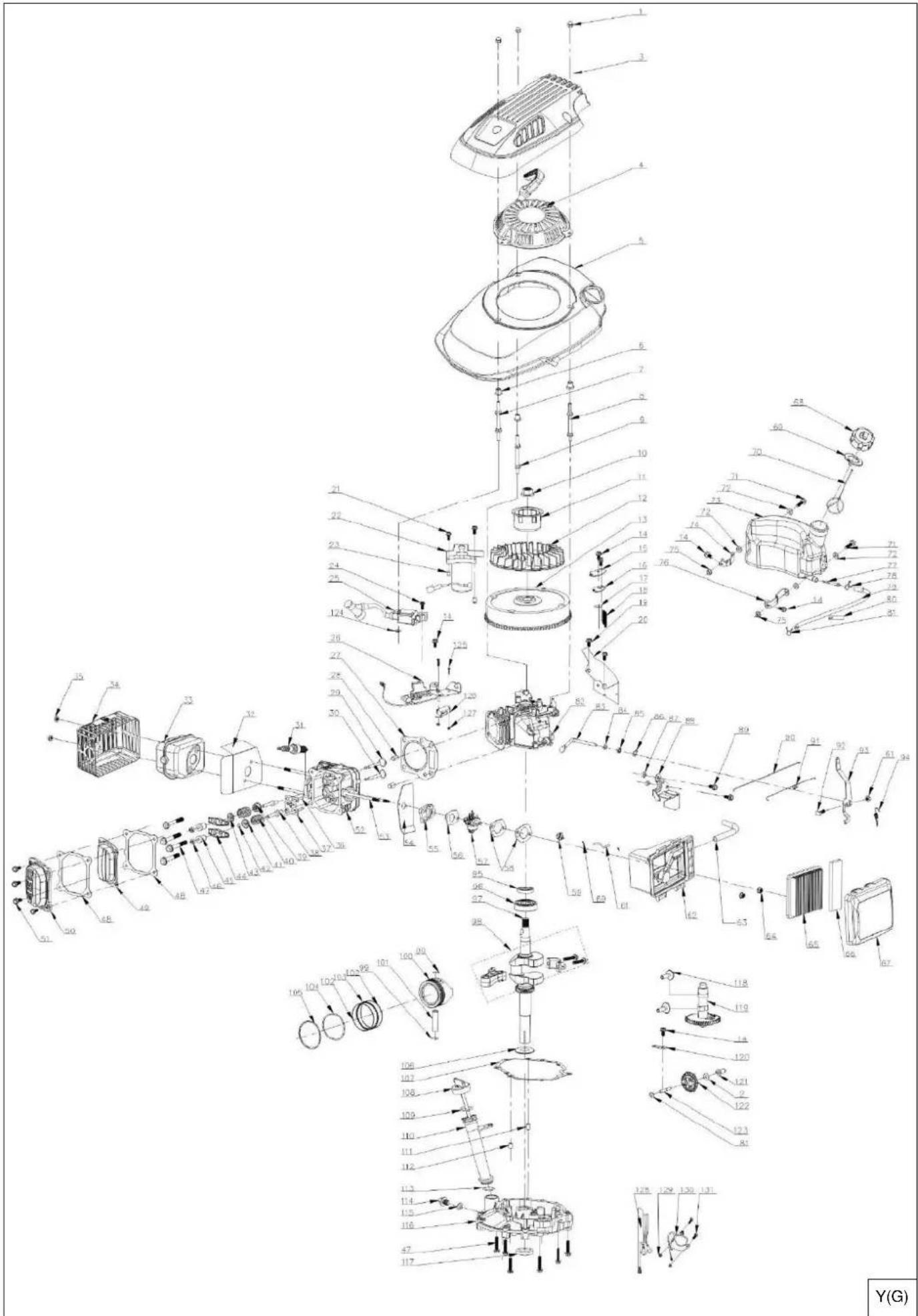 Exploded view diagram of a mechanical assembly with numbered components and labeled parts