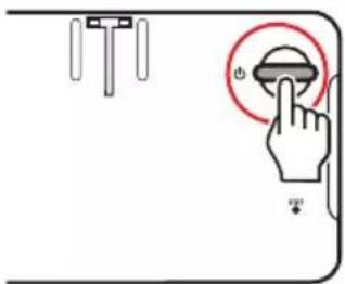 Diagram showing a hand pressing a button on a device with a red circle highlighting the button.