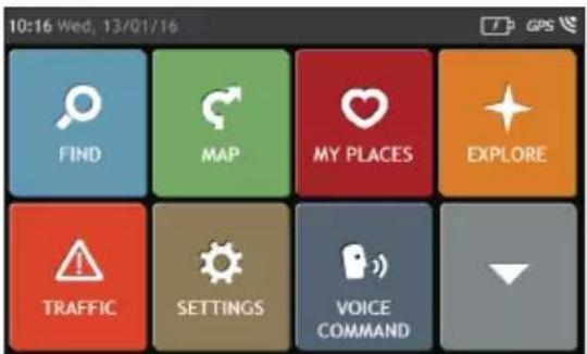 10:16 Wed, 13/01/16 FIND MAP MY PLACES EXPLORE TRAFFIC SETTINGS VOICE COMMAND