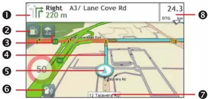 Right A3/ Lane Cove Rd 220 m 24.3 DTG km ① ② ③ ④ ⑤ ⑥ 50 M2 Eglavera Rd 12 Talavera Rd