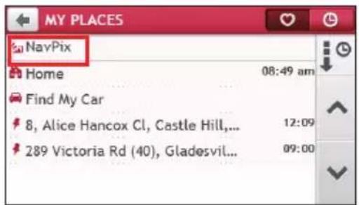 MY PLACES NavPix Home 08:49 am Find My Car 8, Alice Hancox Cl, Castle Hill,... 12:09 289 Victoria Rd (40), Gladesvil... 09:00