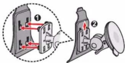 Diagram illustrating two mechanical assembly steps: one showing a valve mechanism with red arrows, and another showing a magnified view of the device.