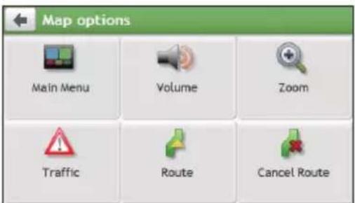 Map options Main Menu Volume Zoom Traffic Route Cancel Route