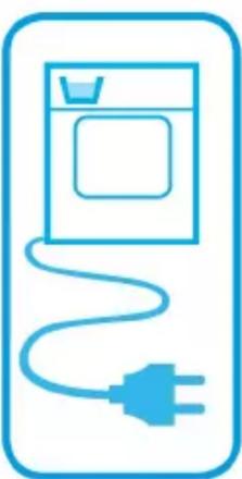 Simple line icon of a washing machine connected to an electric plug, enclosed in a rounded square frame (no text or symbols)