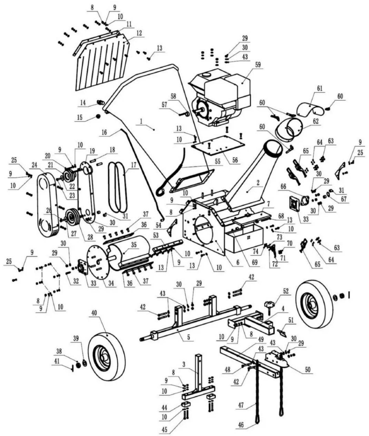 Exploded view diagram of a mechanical assembly with numbered components for identification