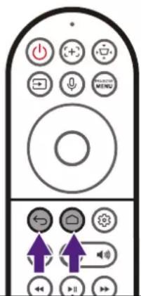 Diagram of a remote control with labeled buttons and directional arrows indicating navigation or function