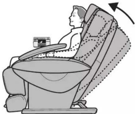 Illustration of a person seated in a massage chair, viewed from the side (no text or symbols present).