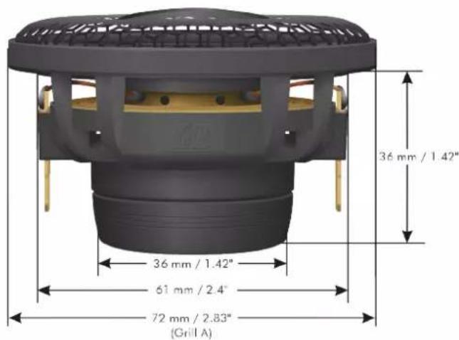 36 mm / 1.42" 36 mm / 1.42" 61 mm / 2.4" 72 mm / 2.83" (Grill A)