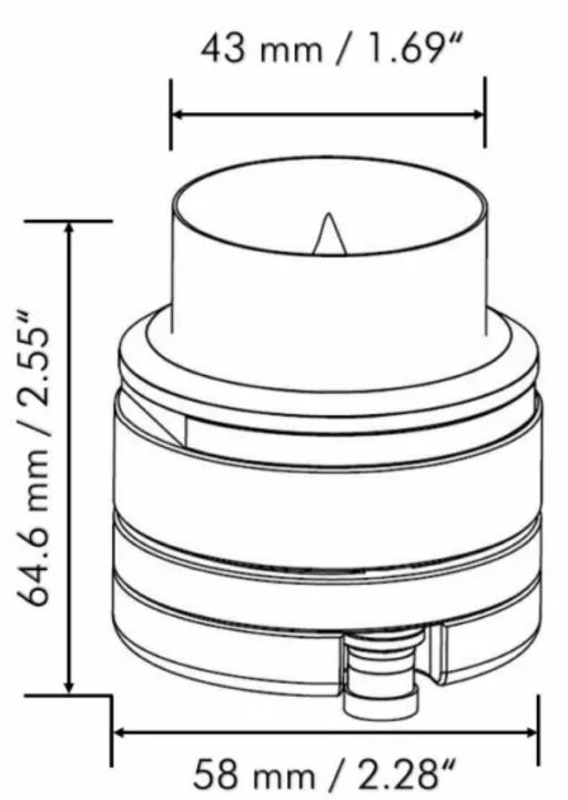 43 mm / 1.69" 64.6 mm / 2.55" 58 mm / 2.28"