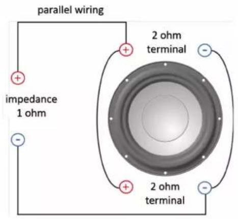 parallel wiring impedance 1 ohm + - 2 ohm terminal - 2 ohm terminal -