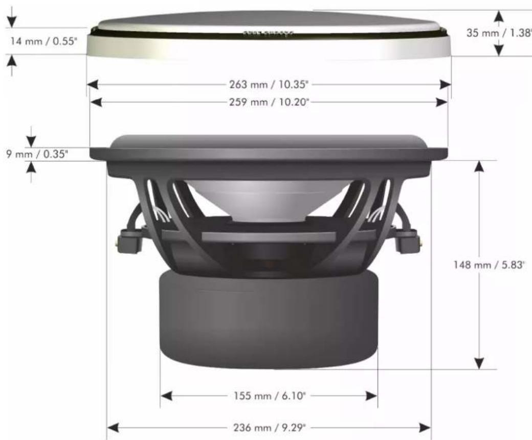 14 mm / 0.55" 263 mm / 10.35" 259 mm / 10.20" 9 mm / 0.35" 155 mm / 6.10" 236 mm / 9.29" 35 mm / 1.38"