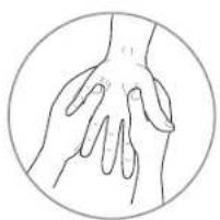 Line drawing of two hands performing a physical maneuver inside a circle (no text or symbols)