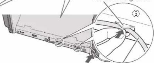 Technical diagram showing cable installation steps with labeled components and directional arrows