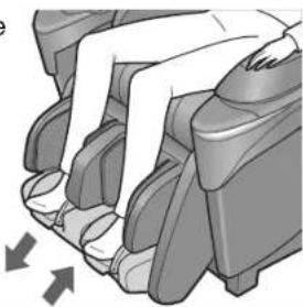 Illustration of a person's lower back in a massage chair, showing foot positioning and motion arrows (no text or symbols)