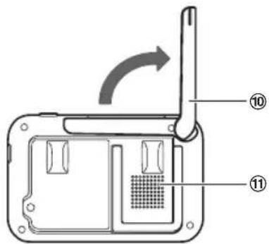Diagram of a mobile phone rear panel with labeled parts and directional arrow indicating rotation or movement
